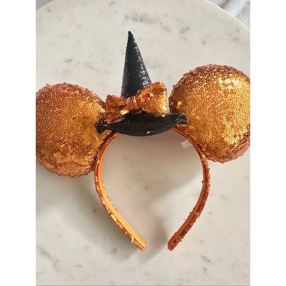 Disney Accessories - Disneys Minnie mouse orange sequin Halloween witch ears